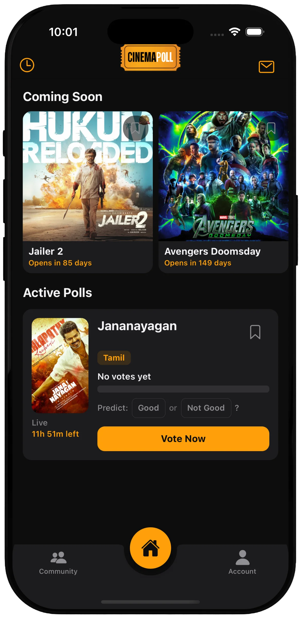 CinemaPoll home screen