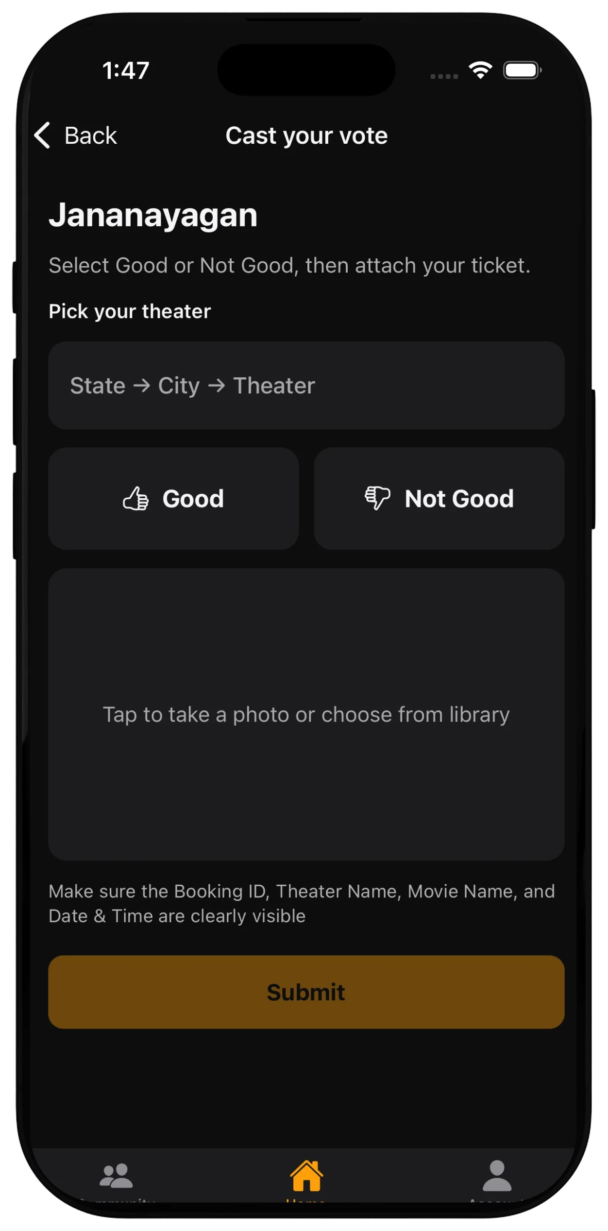 Upload a cinema ticket