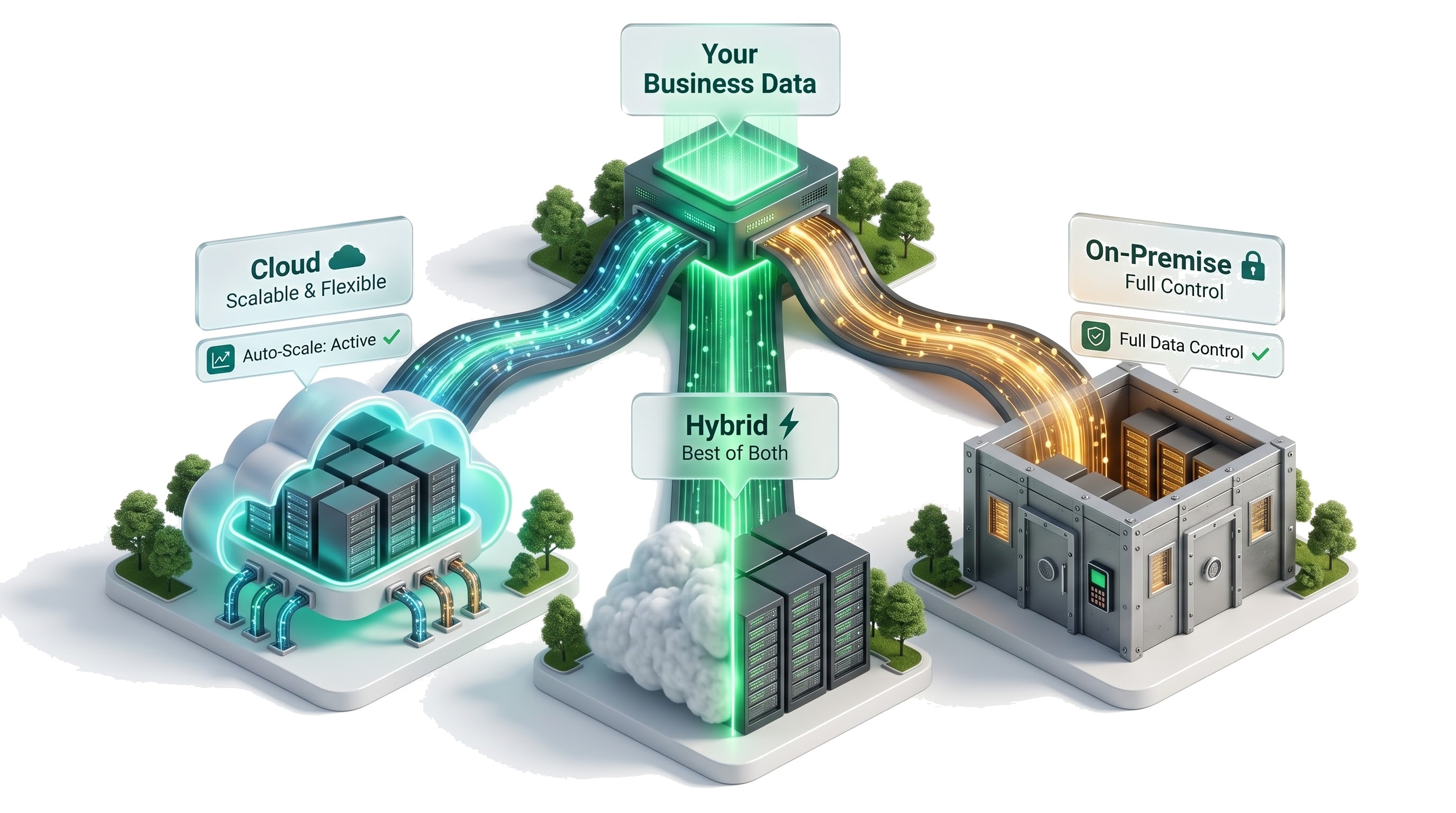 Deployment services — cloud, on-premise and hybrid connected to your business data